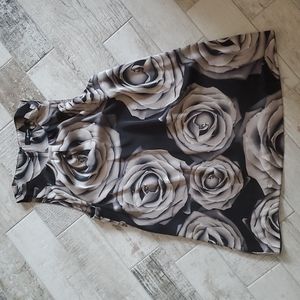 Express XS Gray Black Rose Print Satin Tunic Blouse Sleeveless Top